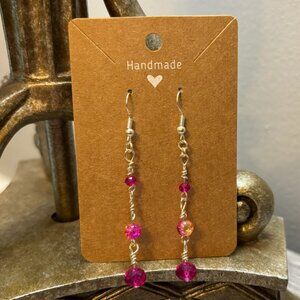 Handmade Pink Crystal Beaded Drop Earrings